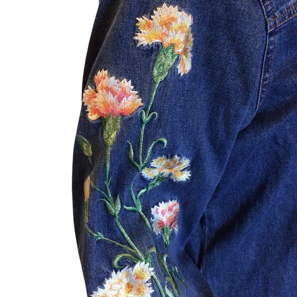 Vtg Bob Mackie Wearable Art Embroidered Denim Shirt Jacket Women’s Size M Floral - Picture 6 of 10
